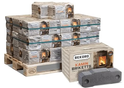 PALIGO Braunkohlebriketts 10kg x 50 Gebinde 500kg 1 Palette Kaminbriketts Ofenbriketts Braunkohle Brikett Bündel Kohle Gluthalter Rekord