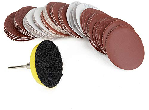 Power Tools - Dischi abrasivi abrasivi per levigatura, 60 pezzi, 76 mm, 7,6 cm, fogli abrasivi da 80 – 600 con piastra di supporto per lucidatura abrasiva da 7,6 cm