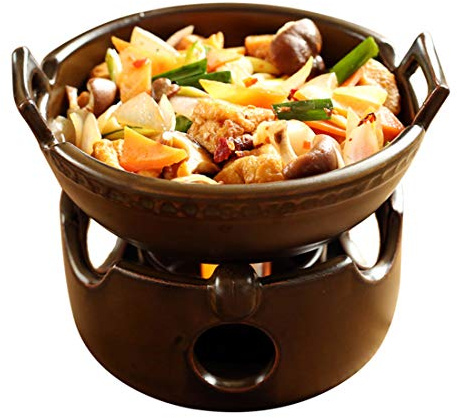 LTLWSH Single Casserole with Stove Mini Ceramic Pot with Heating Base, Evenly Heated, Healthy Cooking Tools, Suitable for Dishes To Keep Warm,Brown,500ml
