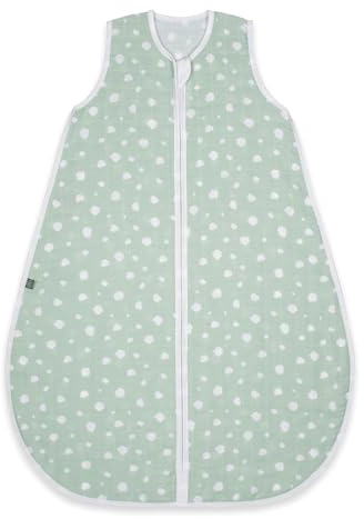 emma & noah Baby Schlafsack 0.5 TOG, Musselin Schlafsack für den Sommer, 100% Bio-Baumwolle, OEKO-TEX Zertifiziert, Atmungsaktiv und Leicht, Strampelsack für Neugeborene (Punkte Mint, 60 cm)