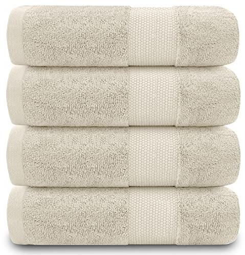 GC GAVENO CAVAILIA Fade Resistant Bathroom Towels Set, 700 GSM Premium Quality Extra Absorbent 100% Cotton Bath Towel, Cream, 4PK Hand Towel