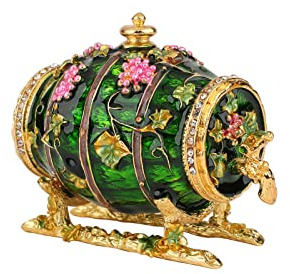 Furuida Wine Barrel Trinket Boxes Hinged Enameled Jewelry Box Hand-Painted Vintage Barrel Decoration Figurine Ornaments Craft Gift