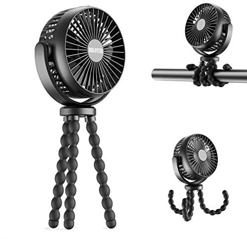 Ventilador de Cochecito USB 5200mAh, Ventilador Portátil de Escritorio/Sobremesa/Mesa, Ventilador de Mano Personal Silencioso Mini Ventiladores de pulpo Flexible para Cuna Bicicleta Tienda Black