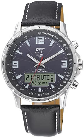 ETT Eco Tech Time Funk Solar Weltzeit Herren Uhr Chronograph mit Leder Armband EGS-11550-21L