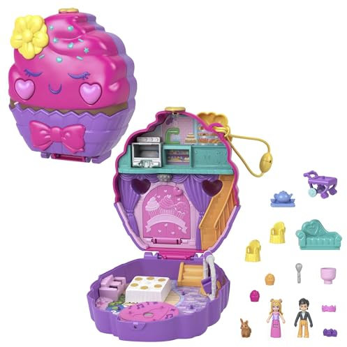Polly Pocket Süsse Träume Cupcake Schatulle - Handgelenkband, 2 Puppen, 5 Spielelemente, 13 Accessoires, für Kinder ab 4 Jahren, HKV31