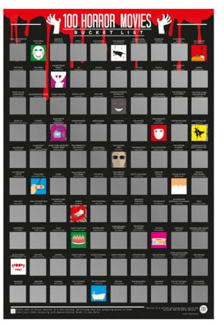 Gift Republic 100 Horror Movies Scratch Off Bucket List Poster, black and red, A2, 8.50 x 48.00 cms