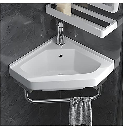 Lavabo ad angolo sospeso Lavabo da Posare, Lavabo Bagno, Lavabo Bagno Lavatrice a Mano Salvataggio di Posto, Mini Lavabo in Ceramica Bianca con Troppo pieno (Colore: 3-Piccolo)