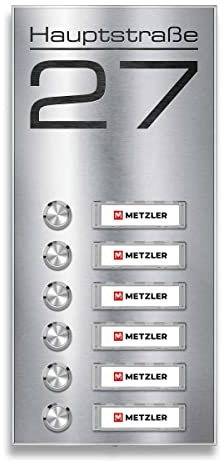 Metzler® sonnette sans fil immeuble avec plaques nominatives interchangeables et bouton LED au choix inox V2A RAL 7016 portée jusqu’à 800 m gravure personnalisée 4 foyers Tara M6