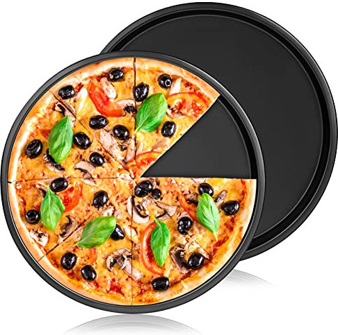 Newellsail Molde para Pizza Redondo Bandeja para Pizza de 22cm de Diámetro Moldes para Tarta con Revestimiento Antiadherentes de Acero al Carbono Bandeja para Quiche 2 Piezas