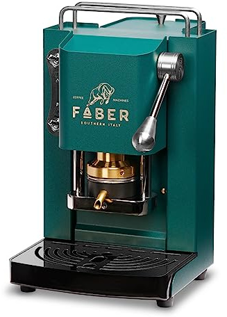 FABER COFFEE MACHINES | Modell Pro Mini Deluxe | Kaffeepadmaschine für ESE-Pads 44 mm | Chrom-Finish | Padpresse aus Messing (British Green)