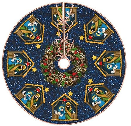 Gonna per albero di Natale, in lino, per presepe, stalla per albero di Natale, decorazione per festa di Natale, 36