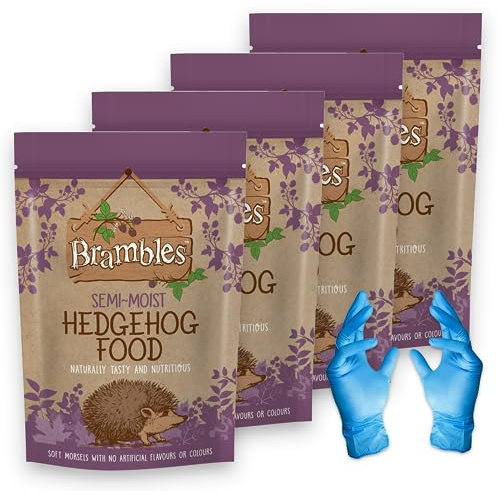 Brambles Semi-Moist Hedgehog Food - Also Suitable for Badgers and Foxes - Nutritious Food with Kasabona Blue Vinyl Gloves (Semi-Moist 850g x 4)