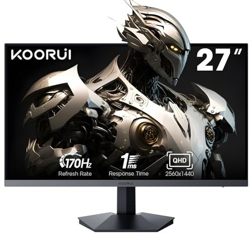 KOORUI Gaming Monitor 27 Zoll, QHD 2560 x 1440 PC Bildschirm Adaptive-Sync Technology (IPS-Panel, 170Hz, 1ms, DCI-P3 90%, Gsync Compatibility, 2xHDMI, VESA, DisplayPort, Einstellbare Neigung)