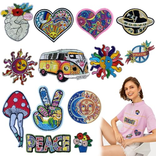 13 PCS Embroidered Assorted Iron on Patches for Clothing, Sew on Repair Patches and Badges, Fabric Repair Patches Cute Sewing Applique for Jackets, Hats, Backpacks, Jeans, DIY Accessories | Sew on Repair Patches and Badges, Fabric Repair Patches, Cute Sewing Applique