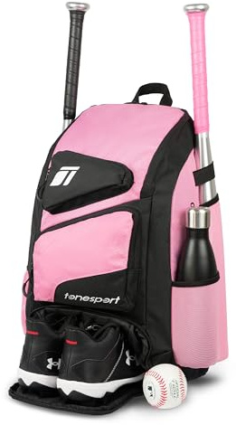 Tonesport Baseballtasche – Rucksack für Baseball, Softball, Tball, Erwachsene & Jugendliche Fledermaus-Tasche – Strahlendes Rosa
