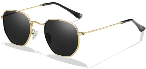 LOJUDI Polygon Sonnenbrille Damen Herren Polarisiert - Metallrahmen Eckig Retro Sonnenbrille-Gold/Schwarz
