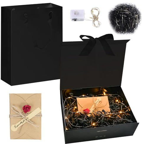 Geschenk box mit Schleife 23 * 17 * 7cm Geschenkverpackung Box Geschenkbox Hochzeit Geschenkboxen Geschenk Verpackungsbox für Hochzeiten Geburtstage Jubiläen (Black Set)