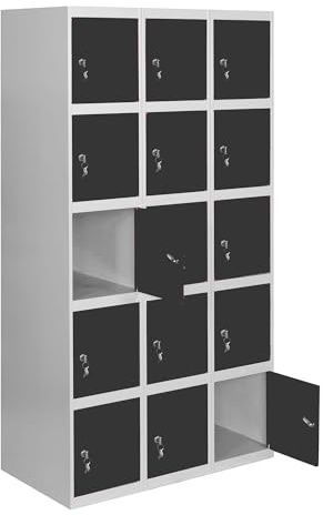 Simon Rack Taquilla Vestuario 5 Puertas 1800x900x500 mm - Simonlocker | 3 Módulos, Incluye 2 Llaves, Gris/Antracita, Pintura anticorrosión