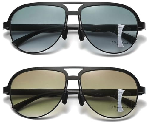 KOOSUFA Sonnenlesebrille Gleitsicht Lesebrille Sonnenbrille Herren Pilotenbrille Metall Gleitsichtbrille Progressive Multifokus Blaulichtfilter Lesebrillen UV-Schutz Outdoor