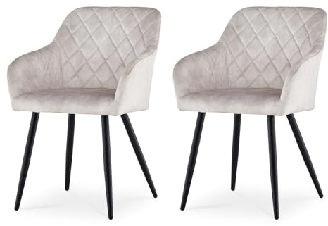 CLIPOP Esszimmerstühle 2er Set, Küchenstühle Grau Samtstoff Wohnzimmerstühle Polsterstühle mit Armlehne Metallbeine Polstersessel Stühle für Esszimmer Wohnzimmer Küche (2, Samt Wolkengrau)