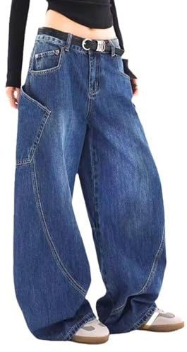 Lafaguw Jean Baggy pour Femme et Homme Taille Haute Y2K décontracté Ample Denim vêtements Grunge., Bleu 1, L