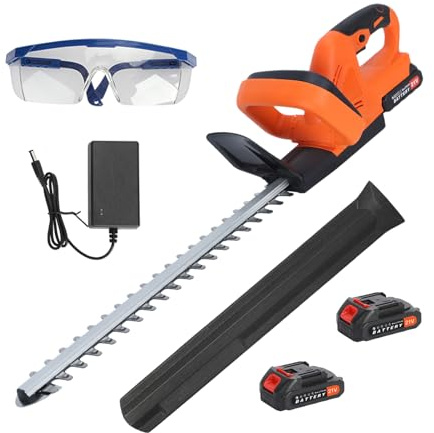 Heckenschere, Leistungsstarke Akkus Wiederaufladbar EIN/Aus Schalter Schutzgitter Heckenschere 800W Elektrisch Schnurlos Heckenschneider Grasschere (Orange)