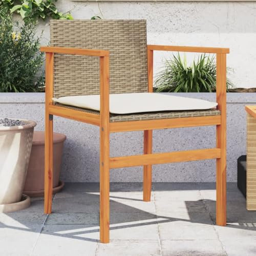Xichuzi Gartenstühle mit Kissen 2 STK. Beige Poly Rattan Massivholz, Gartenmöbel, Terrassenstühle, Balkon Sessel, Balkon Stühle, Balkonstuhl, Garten Stühle Für Draussen - 368713