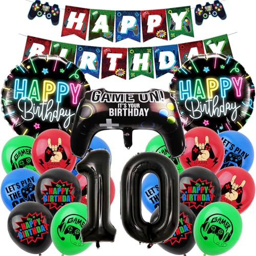 Koboko Geburtstagsdeko 10 Jahre Junge, Gamer Deko Luftballons 10 Geburtstag Junge, Luftballon 10. Geburtstag Junge Gaming Deko, Kindergeburtstag 10 Jahre Ballons Blau Schwarz, Folienballon 10 Jahr