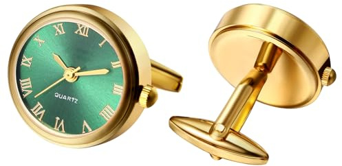 Oidea Watch Cufflinks for Men: Fashion Round Analog Quartz Real Working Watch Cufflinks Pair Business Dress Roman Numerals Watch Cuff Links Gift for Him