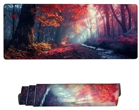 Large Mouse Mat 1600x800mm, Mouse Pad Forest Desk Mat, Gaming Mouse Pad Maple Leaf Mouse Pads, Non Slip Desk Mat, Waterproof Keyboard Mat, Improved Precision and Speed, Desk Accessories, Gifts RS-522