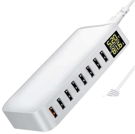 IYUESQ Station de Charge USB Multi-Ports 8 Ports USB Chargeur Rapide Téléphone de Bureau Écran LCD Station de Charge Station d'accueil HUB