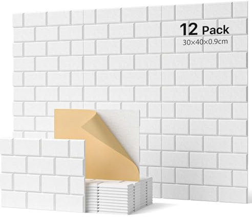 Soundsbay Akustikplatten selbstklebend 12 Stück, Schallschutz Wand Rechteckiger Ziegeltyp Schallschutzplatten, Akustikpaneele für Akustische Behandlung und Wanddekoration 30x40x0.9cm (Weiß)