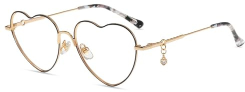 firmoo Blaulichtfilter Brille Damen ohne Sehstärke Großer herzförmiger Rahmen Brille gegen Augenbelastung Entspiegelte Metall Vollrandbrille