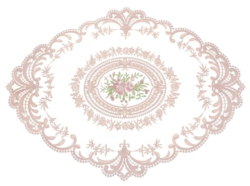 QUARKZMAN Retro Spitzen Tischset Spitzendeckchen 40x55 cm Ovale Bestickte Tischsets Französische Häkeldeckchen Untersetzer Tassenmatte für Zuhause Hochzeit, Altrosa