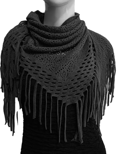 LUOFENG Sciarpa triangolare da donna, lavorata a maglia, imitazione cashmere, scialle invernale morbida, scialle avvolgente con frange