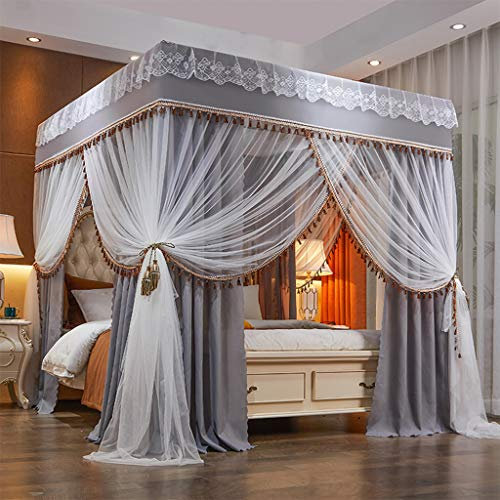 Prinzessinnen-Betthimmel mit 4 Eckpfosten und süßem Moskitonetz für Mädchenbetten, Erwachsenenschlafzimmer, Kinderzimmer; Vorhangnetz für Einzel-/Doppelbetten/Queensize-/Kingsize-Betten (einfarbig,