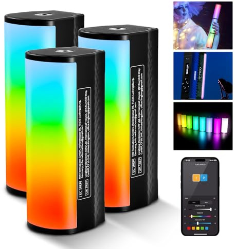 NEEWER 3PCS Pro Magnetic Handheld Light Wands, APP DMX Control/Custom Effects/Light Group, 360° Full RGB, 2600mAh 2500-10000K Dimmable CRI97 17 Scenes, Video Recording Photography LED Lighting, TL98C