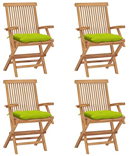 Genérico Sillas de jardín 4 uds Madera de Teca y Cojines Verde Brillante,Sillas de jardín-3065643