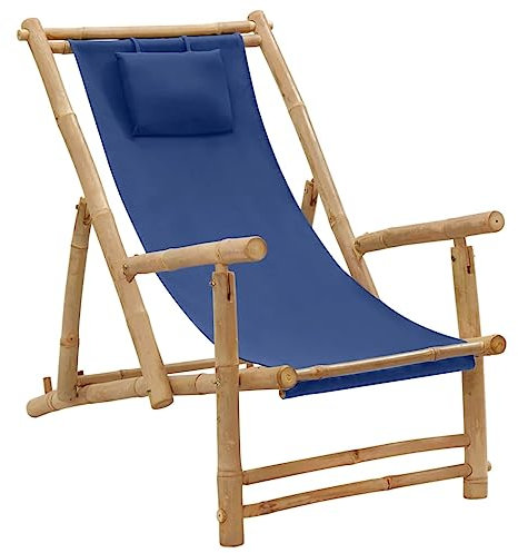 XINCXIN Liegestuhl, Korbsessel Stühle Gartensessel Gartenstühle Geeignet für Pool Garden Terrace Balcony Bambus und Canvas Marineblau