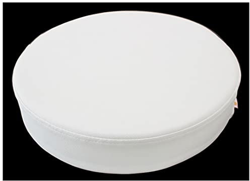 Leather Dining Chair Cushion, Round Washable Seat Pad, Soft Upholstered Round Stool Cushion for Dining Room, Living Room & Patio (White, 40cm/15.7inch)