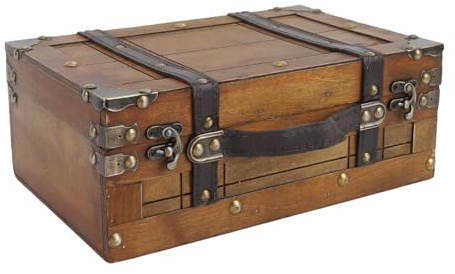 YUEHISY Vintage -Handtasche Holzkiste, Dekorativer Retro -Koffer, PU -Ledergriff, Faszinierende Eleganz für Zuhause, Fotografie -Requisiten, Lagerung, Lagerung (Small)