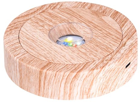 EUSTUMA Base rotante per display a LED, con luce colorata, adatta per opere d'arte sferiche in cristallo, decorazione per feste e festività. (legno)