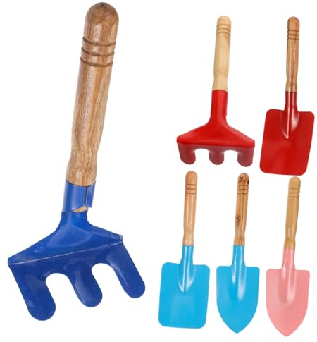 FONDOTIN Juego de Herramientas de Jardinería para Niños, Mini Herramientas de Jardín de Madera Coloridas, 6 Piezas con Pala, Rastrillo y Paleta, Apto para Actividades al Aire Libre