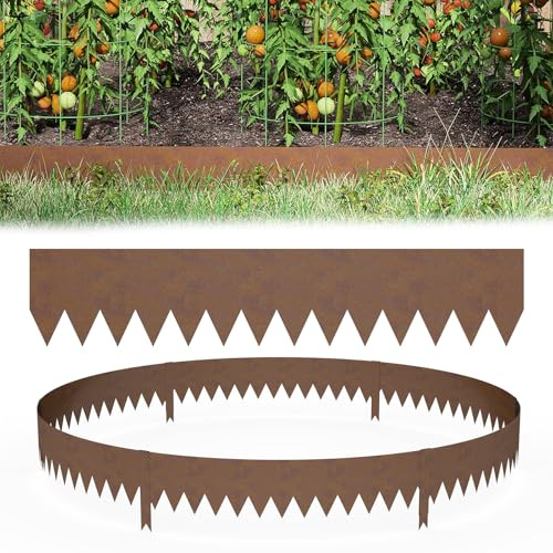 Aufun 10 Stück Rasenkante aus Cortenstahl Braun 100cmL x 20 cmH | 10M Flexible Beeteinfassung Mähkant Palisade Gartenbeet mit Dornen, Beetumrandung für Hof Garten Bauernhof verwendet Werden