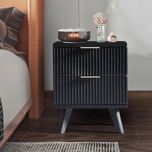 GuannCraft Nachttisch aus Holzschrank mit 2 Schubladen, Nachttisch für Schlafzimmer, moderner Aufbewahrungsschrank mit einfacher Montage (Schwarz)