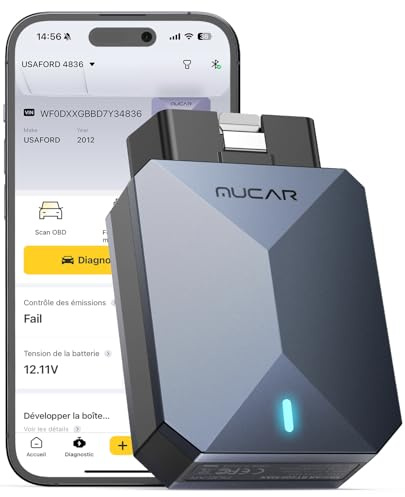 MUCAR BT200 MAX Assisté par l'IA Valise Diagnostic Voiture Bluetooth, Prise en Charge ELM327, Diagnostic Complet du Système avec Tests D'action Bidirectionnels, 15 Fonctions Maintenance, Gratuit à Vie
