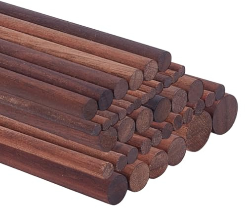 OLYCRAFT 40Pcs Walnut Wooden Dowel Rods 15cm Long Walnut Wood Round Rods 4/6/8/10/12/18mm Brown Wooden Dowel Sticks for Crafts Unfinished Wood Round Sticks for Crafts and Woodworking
