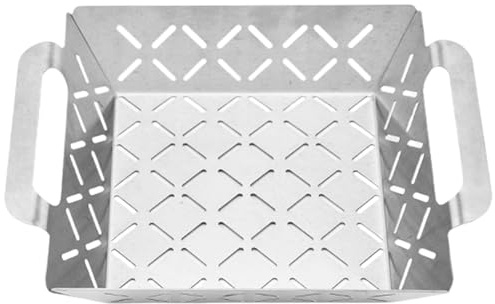 cCestino per griglia, cesto per griglie per barbecue perforato, strumento rete da 10,43x8.5 pollici addensati in acciaio inossidabile, design resistente al calore, kit di cottura da cucina per carne,