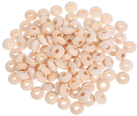 HOMSFOU 100pezzi Perline Artigianali in Legno Piatte e Rotonde Forma di Piattino Perline Distanziatrici per Progetti Fai da Te di Creazione di Collane Bracciali e Gioielli