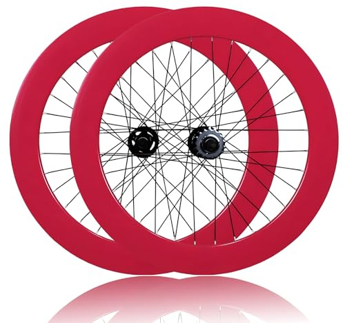 700C Fixed Gear Fahrrad-Laufradsatz 70mm Höhe Aluminiumlegierung Vorder- Und Hinterrad 100mm/120mm V-Brake Lager-Naben Für 23C-Reifen Rennrad(Pink,Front+Rear)